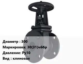 Задвижка чугунная канализационная 300 30(31)ч6бр Ру10 клиновая